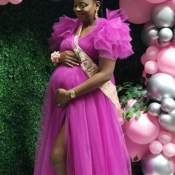 Φόρεμα εγκυμοσύνης φόρεμα εγκυμοσύνης V γάζα λαιμού Floating Shoulder Maxi Photography Dress Baby Shower Photoshoot Session