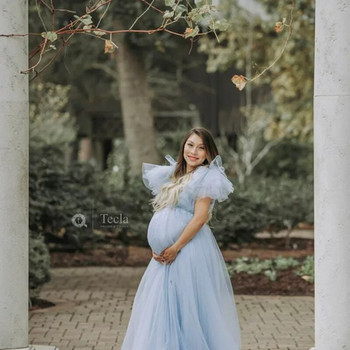 Φόρεμα εγκυμοσύνης φόρεμα εγκυμοσύνης V γάζα λαιμού Floating Shoulder Maxi Photography Dress Baby Shower Photoshoot Session