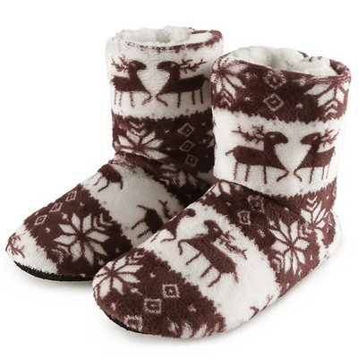 Papuci de iarnă din blană pentru femei Pantofi de casă calduri Pantofi de pluș din bumbac de Crăciun Pantofi de casă pentru interior Pantofi de podea Claquette Fourrure