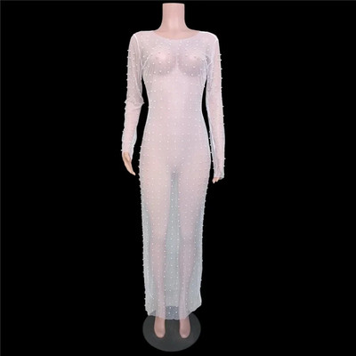 Szexi gyöngyös kismama fényképes ruhák Gyöngy strasszos terhességi lövöldözős ruha Hosszú terhes fényképező ruha Női bikini Cover Up