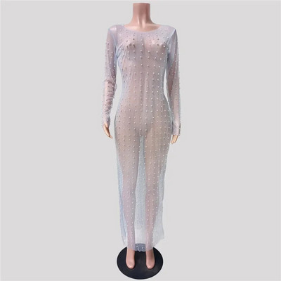 Szexi gyöngyös kismama fényképes ruhák Gyöngy strasszos terhességi lövöldözős ruha Hosszú terhes fényképező ruha Női bikini Cover Up