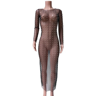 Szexi gyöngyös kismama fényképes ruhák Gyöngy strasszos terhességi lövöldözős ruha Hosszú terhes fényképező ruha Női bikini Cover Up
