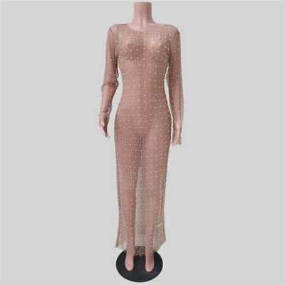 Szexi gyöngyös kismama fényképes ruhák Gyöngy strasszos terhességi lövöldözős ruha Hosszú terhes fényképező ruha Női bikini Cover Up