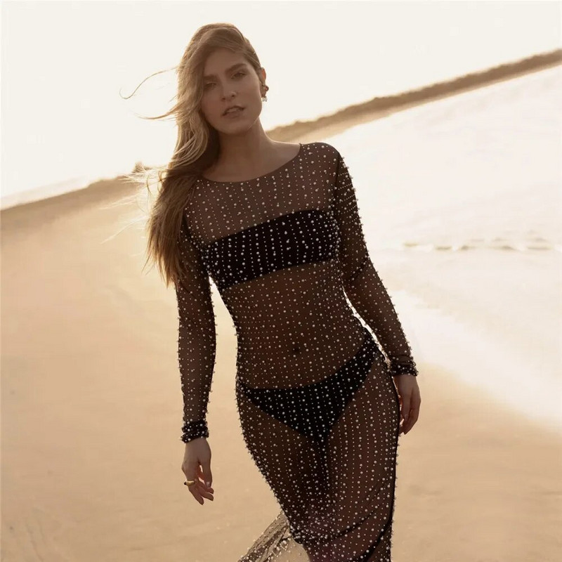 Seksualus karoliukas nėščiųjų foto suknelės Pearl Kalnų krištolas Nėštumo Suknelė Ilga Nėščiųjų Fotografijos Suknelė Moterų Bikini Cover Up