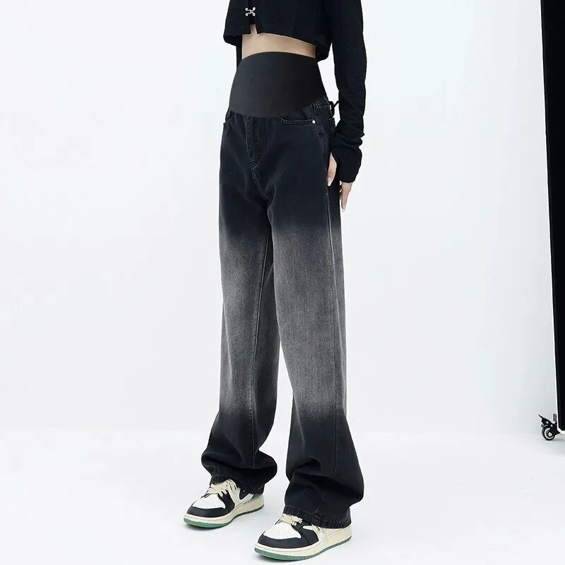 Nauji nėščių moterų drabužiai Džinsiniai nėščiųjų ilgi džinsai Laisvos tiesios pilvo kelnės nėščioms moterims.