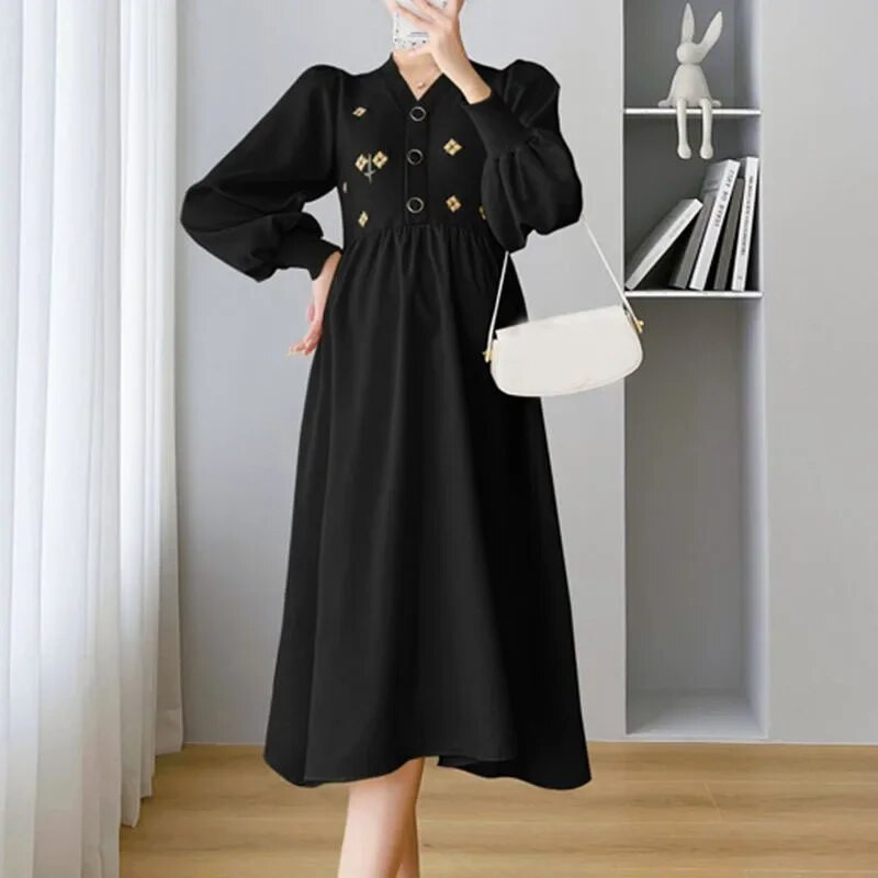 Suknelės nėščiosioms rudens žieminiai drabužiai nėščiosioms madingi siuvinėjimai, susiuvimai, maitinantys krūtimi, suknelė Nėštumo Vestidos