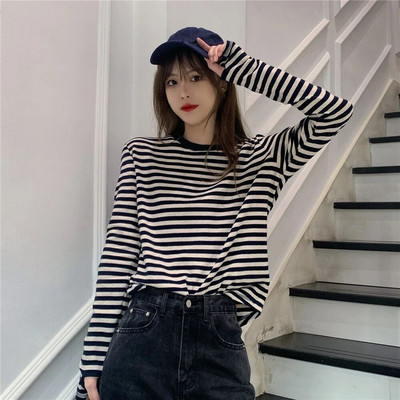 Ανοιξιάτικο ριγέ πλεκτό βαμβακερό μπλουζάκι θηλασμού μητρότητας Φαρδιά μπλουζάκια θηλασμού για έγκυες γυναίκες Μητρικά μπλουζάκια εγκυμοσύνης