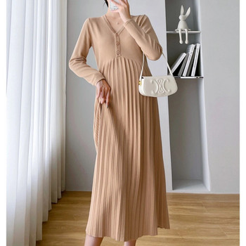 Κορεάτικα ρούχα για έγκυες γυναίκες Πλεκτό φόρεμα φθινοπωρινό μονόχρωμο μακρυμάνικο φόρεμα εγκυμοσύνης ίσιο πουλόβερ φόρεμα εγκυμοσύνης