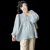 Cămașă largi pentru păpuși cu mânecă cu bule pentru femei însărcinate Bluză de maternitate cu mâneci lungi cu gâtul în formă de O Tricouri pentru sarcină de dimensiuni mari Cămăși plisate