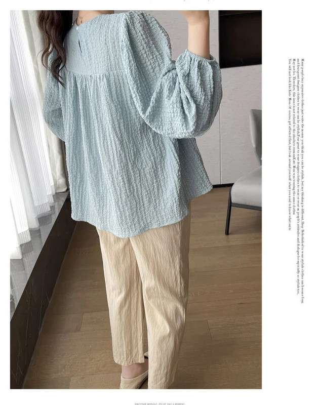 Cămașă largi pentru păpuși cu mânecă cu bule pentru femei însărcinate Bluză de maternitate cu mâneci lungi cu gâtul în formă de O Tricouri pentru sarcină de dimensiuni mari Cămăși plisate