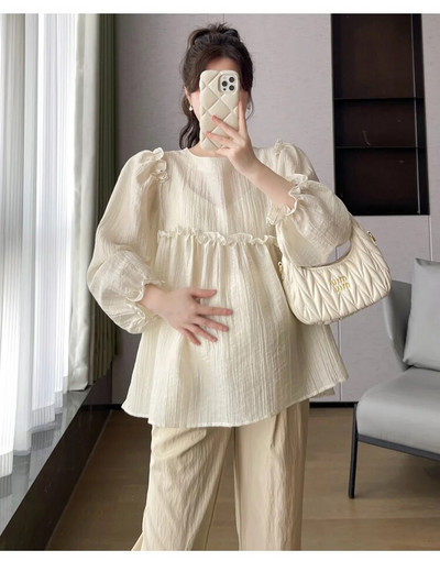 Cămașă neregulată pentru femei însărcinate de primăvară, cu volante, cu mâneci bufante, pentru maternitate, de dimensiuni mari, bluze din șifon, haine dulci pentru sarcină