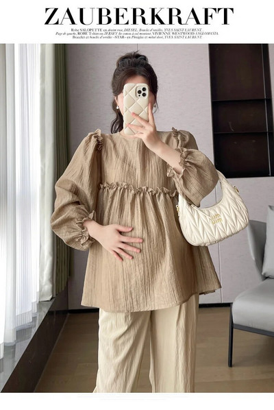 Cămașă neregulată pentru femei însărcinate de primăvară, cu volante, cu mâneci bufante, pentru maternitate, de dimensiuni mari, bluze din șifon, haine dulci pentru sarcină