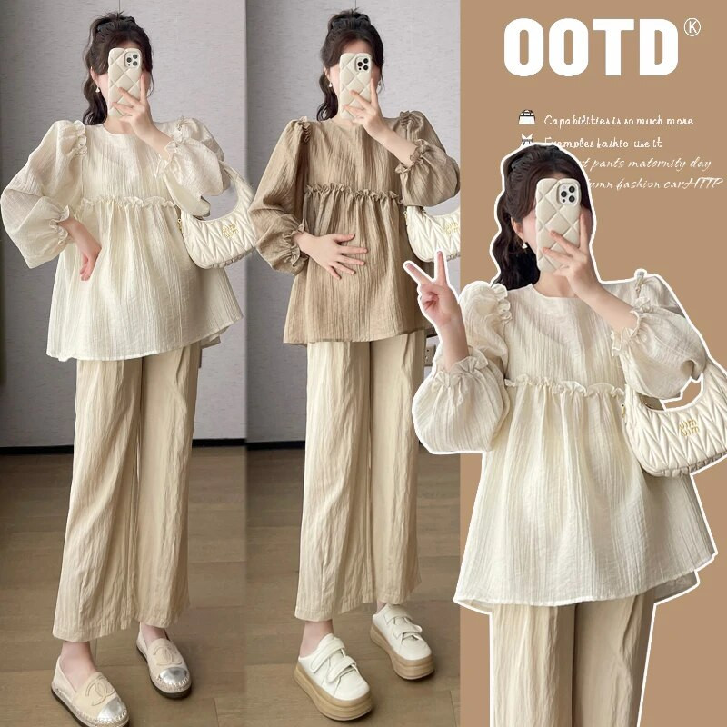 Cămașă neregulată pentru femei însărcinate de primăvară, cu volante, cu mâneci bufante, pentru maternitate, de dimensiuni mari, bluze din șifon, haine dulci pentru sarcină