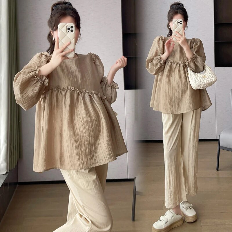 Cămașă neregulată pentru femei însărcinate de primăvară, cu volante, cu mâneci bufante, pentru maternitate, de dimensiuni mari, bluze din șifon, haine dulci pentru sarcină