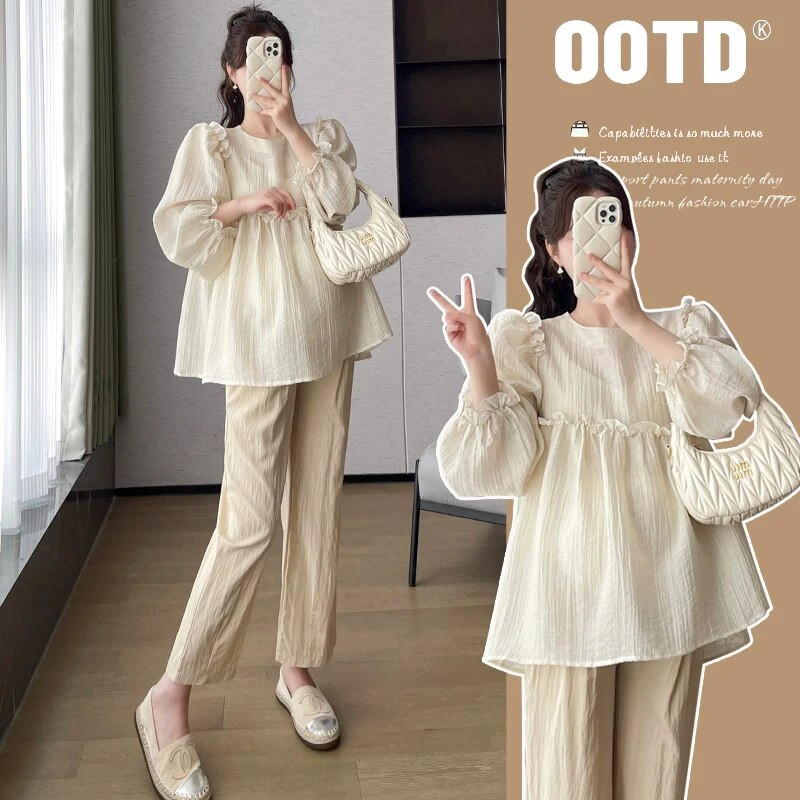 Cămașă neregulată pentru femei însărcinate de primăvară, cu volante, cu mâneci bufante, pentru maternitate, de dimensiuni mari, bluze din șifon, haine dulci pentru sarcină