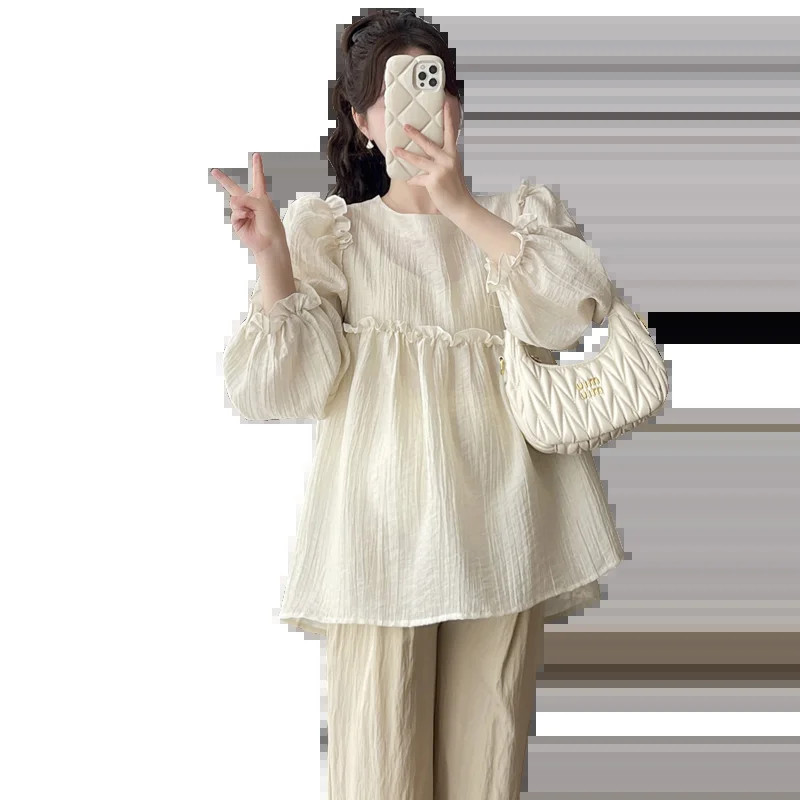 Cămașă neregulată pentru femei însărcinate de primăvară, cu volante, cu mâneci bufante, pentru maternitate, de dimensiuni mari, bluze din șifon, haine dulci pentru sarcină