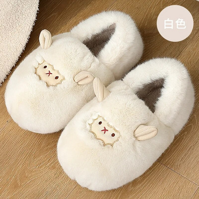 Pantofi de iarnă pentru podea de acasă pentru femeie Desene animat drăguț oițel îngroșat de pluș pantofi caldi din bumbac papuci din bumbac papuci cu blană caldă