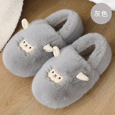 Pantofi de iarnă pentru podea de acasă pentru femeie Desene animat drăguț oițel îngroșat de pluș pantofi caldi din bumbac papuci din bumbac papuci cu blană caldă