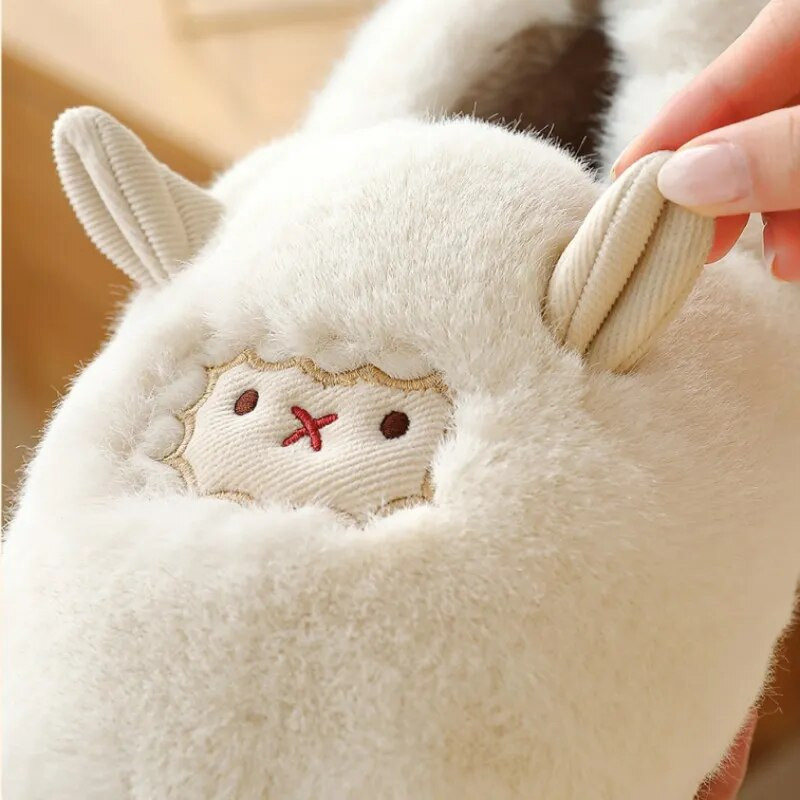 Pantofi de iarnă pentru podea de acasă pentru femeie Desene animat drăguț oițel îngroșat de pluș pantofi caldi din bumbac papuci din bumbac papuci cu blană caldă