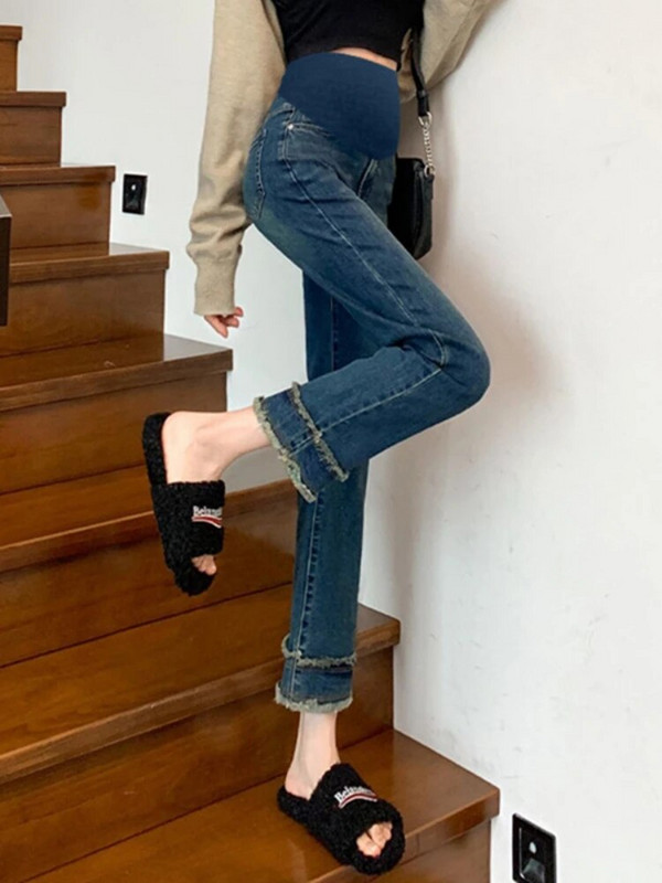 2023 m. vasaros džinsai nėščioms moterims Plonos aukšto juosmens laisvalaikio džinsinės kelnės Elegantiškos biuro moteriškos kelnės su pieštuku tiesūs džinsai nėščioms moterims