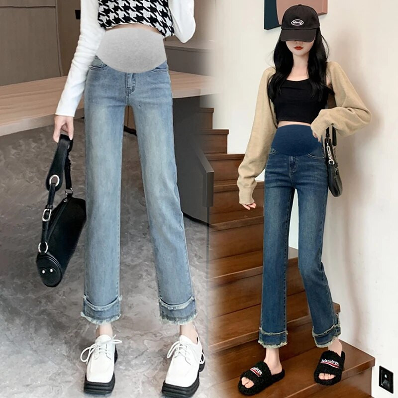 2023 m. vasaros džinsai nėščioms moterims Plonos aukšto juosmens laisvalaikio džinsinės kelnės Elegantiškos biuro moteriškos kelnės su pieštuku tiesūs džinsai nėščioms moterims