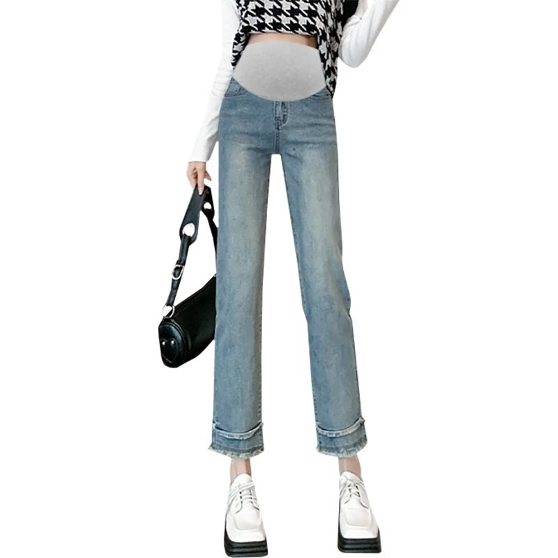 2023 m. vasaros džinsai nėščioms moterims Plonos aukšto juosmens laisvalaikio džinsinės kelnės Elegantiškos biuro moteriškos kelnės su pieštuku tiesūs džinsai nėščioms moterims