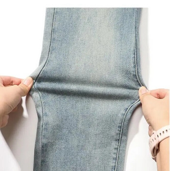 Дънкови панталони за бременни с дължина до глезена за лято Разтеглена висока талия Тънки дънки за бременни жени тип молив с дължина до глезена