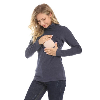 Emotion Moms Зимна водолазка Топла памучна тениска с дълъг ръкав за бременни Горнища за кърмене Дрехи за бременни жени