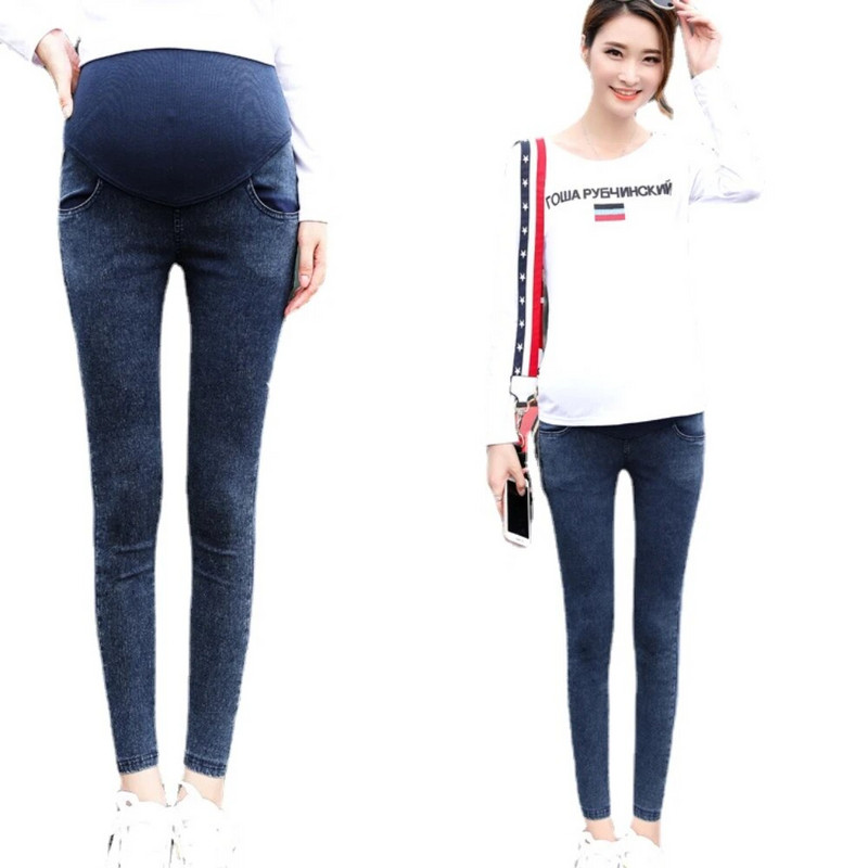 Džinsai nėščiosioms Nėštumo siauros kelnės Džinsai Kelnės Elastinės nėščiosios pėdos Pilvą pakeliančios kelnės Tamprios džinsinės kelnės