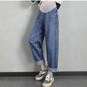 Пролетна мода 2023 г. Разтеглив прав дънков дънков плат за бременни Еластична талия на корема Ежедневни панталони Дрехи за бременни панталони