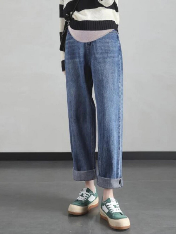 2023 m. pavasario mada, tamprūs, tiesūs džinsiniai džinsai nėščiosioms, elastingi juosmuo pilvas Laisvalaikio kelnės Drabužiai nėščiosioms kelnės