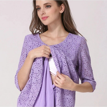 Emotion Moms New Пролет Есен Дантелена тениска за кърмене Мода за бременни Мека модална подплата Топ за кърмачки Бременни дрехи