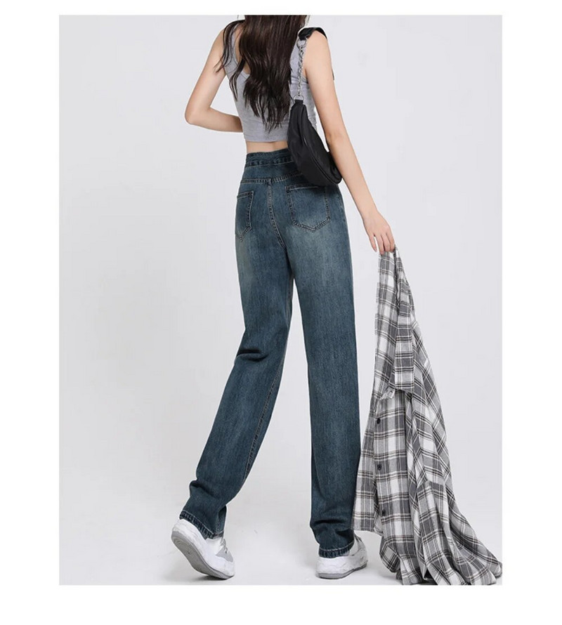 nėščiųjų džinsų fotosesija pavasario rudens korėjietiška versija aukštu juosmeniu lieknina retro šluostymu tiesios kelnės nėščių moterų drabužiai