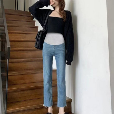 Terhesség hasi nadrágok Boyfriend széles farmer Kismama nadrág terhes nőknek Ruhák Magas derekú nadrágok Laza farmer farmerek