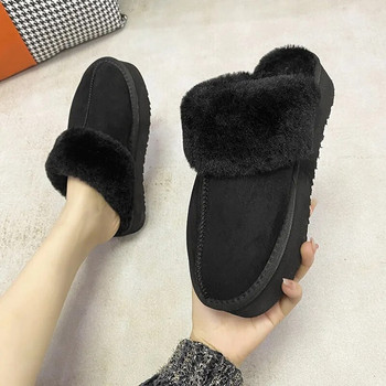 Χειμερινές γούνινες παντόφλες Ζεστές μπότες Πλατφόρμα Σαγιονάρες 2023 Νέα κοντά βελούδινα μποτάκια για το σπίτι Βαμβακερά παπούτσια Suede Mules Γυναικείες μπότες