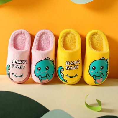 Winter Children‘s Slippers 2023 New Kids Home Shoes Dinosaur Warm Plush Indoor Autumn Non-Slip Soft Slipper For Boys Girls
