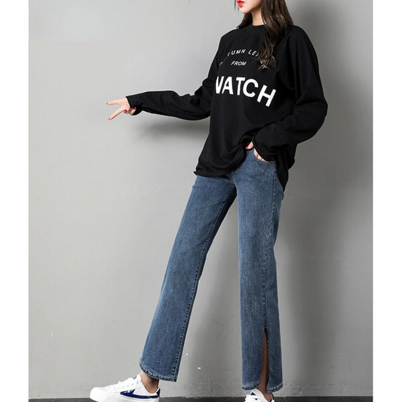 Πλαϊνό Split τζιν εγκυμοσύνης ίσιο μακρύ τζιν Φαρδύ φαρδύ παντελόνι για έγκυες Chic Ins Φωτογράφηση εγκυμοσύνης Ρούχα