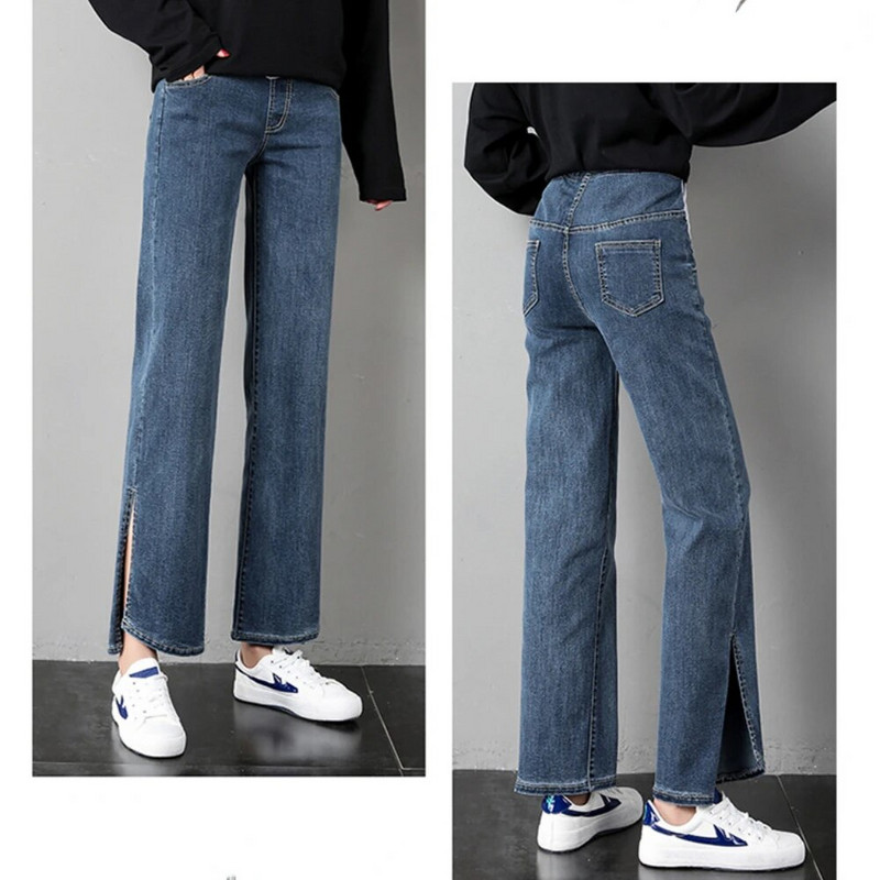 Πλαϊνό Split τζιν εγκυμοσύνης ίσιο μακρύ τζιν Φαρδύ φαρδύ παντελόνι για έγκυες Chic Ins Φωτογράφηση εγκυμοσύνης Ρούχα