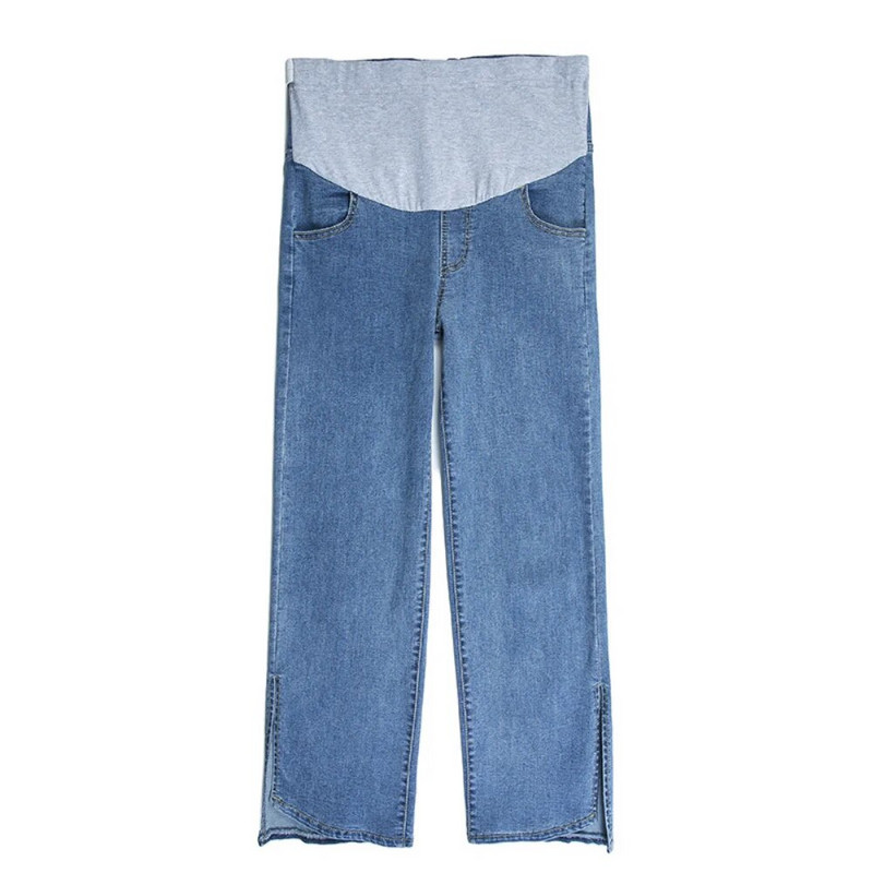 Πλαϊνό Split τζιν εγκυμοσύνης ίσιο μακρύ τζιν Φαρδύ φαρδύ παντελόνι για έγκυες Chic Ins Φωτογράφηση εγκυμοσύνης Ρούχα