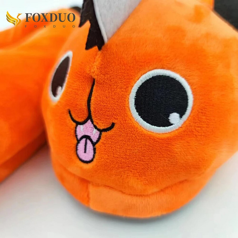 Anime Pochita Šlepetės Moterims Pliušinės Šlepetės Vyriški Grandininiai Pjūklai Animaciniai Šlepetės Oranžinės Šuo Minkštos Šlepetės žiemai Šiltos Unisex Slide