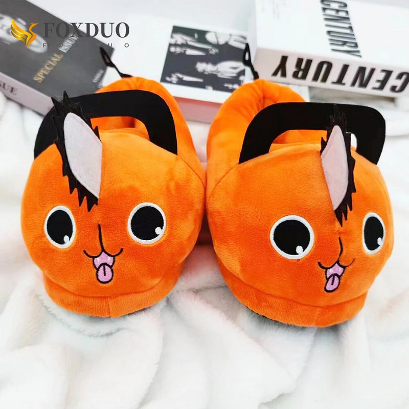 Anime Pochita Šlepetės Moterims Pliušinės Šlepetės Vyriški Grandininiai Pjūklai Animaciniai Šlepetės Oranžinės Šuo Minkštos Šlepetės žiemai Šiltos Unisex Slide