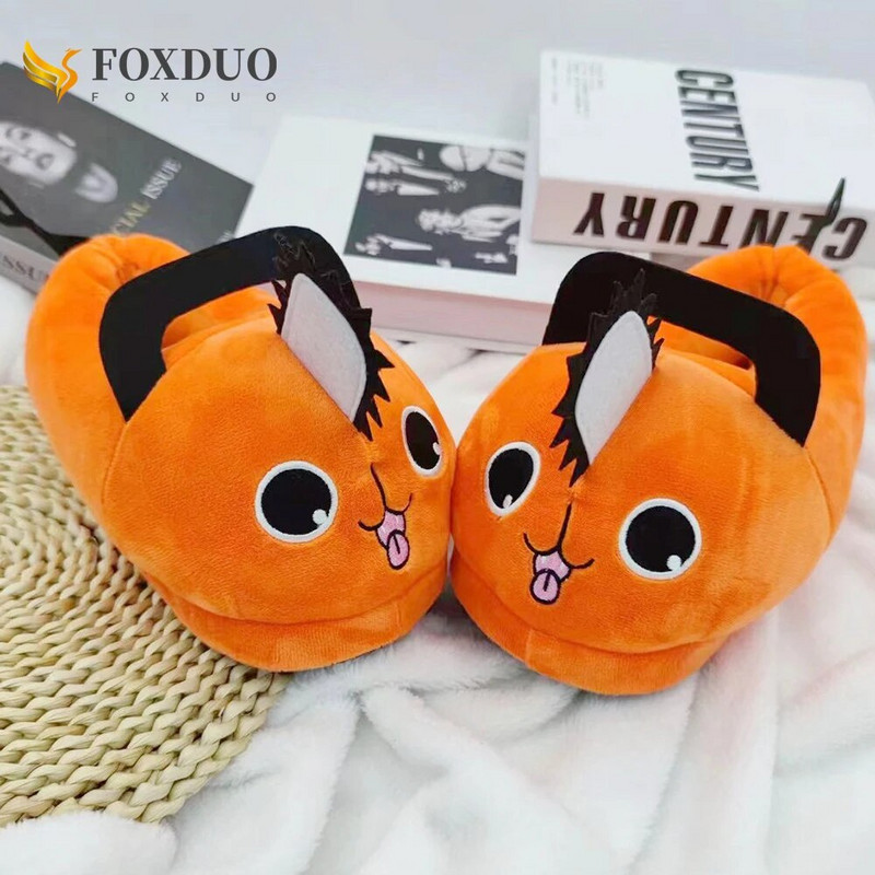 Anime Pochita Šlepetės Moterims Pliušinės Šlepetės Vyriški Grandininiai Pjūklai Animaciniai Šlepetės Oranžinės Šuo Minkštos Šlepetės žiemai Šiltos Unisex Slide