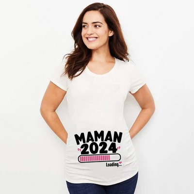 Maman 2024 Loading Franch nyomtatott kismama fehér ruházat nagyméretű rövid ujjú terhes póló felsők női akciós pólók