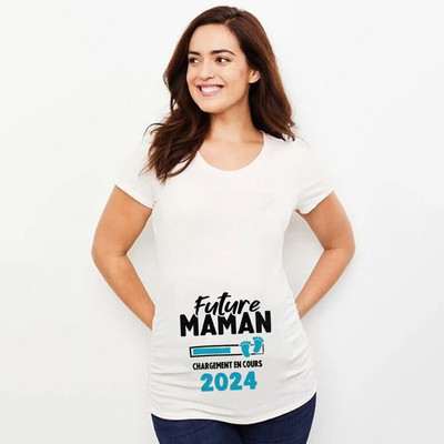 Maman 2024 Loading Franch nyomtatott kismama fehér ruházat nagyméretű rövid ujjú terhes póló felsők női akciós pólók