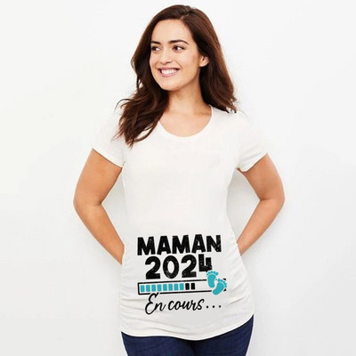 Maman 2024 Loading Franch nyomtatott kismama fehér ruházat nagyméretű rövid ujjú terhes póló felsők női akciós pólók