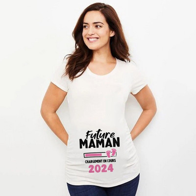 Maman 2024 Loading Franch nyomtatott kismama fehér ruházat nagyméretű rövid ujjú terhes póló felsők női akciós pólók