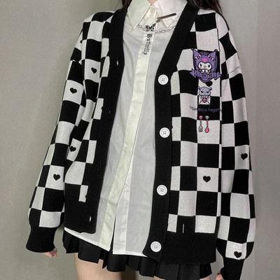 Sanrio Y2k Cinnamoroll Kawaii Cardigan Femei Kuromi Melody Pulover de modă coreeană Femei Stil Preppy Top tricot lung Haine 2023