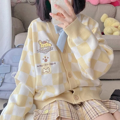 Sanrio Y2k Cinnamoroll Kawaii Cardigan Femei Kuromi Melody Pulover de modă coreeană Femei Stil Preppy Top tricot lung Haine 2023