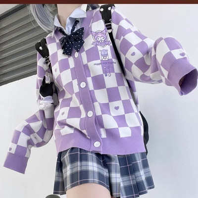 Sanrio Y2k Cinnamoroll Kawaii Cardigan Femei Kuromi Melody Pulover de modă coreeană Femei Stil Preppy Top tricot lung Haine 2023