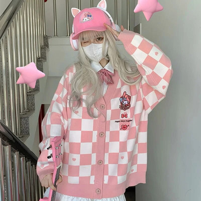 Sanrio Y2k Cinnamoroll Kawaii Cardigan Femei Kuromi Melody Pulover de modă coreeană Femei Stil Preppy Top tricot lung Haine 2023